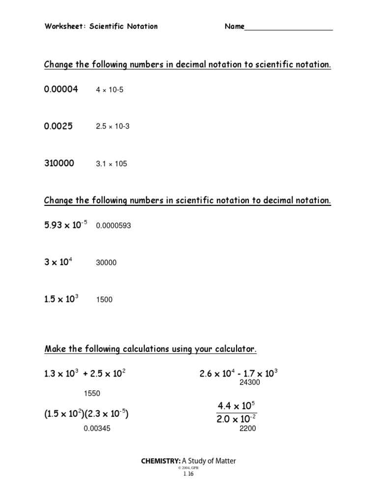 chemistry scientific notation worksheet answer key