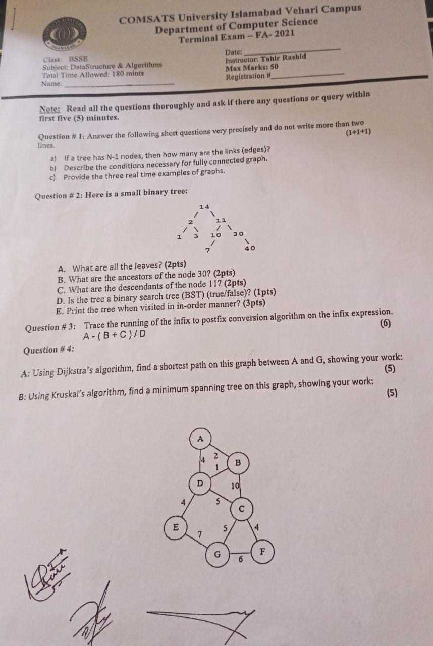 data structure exam questions and answers