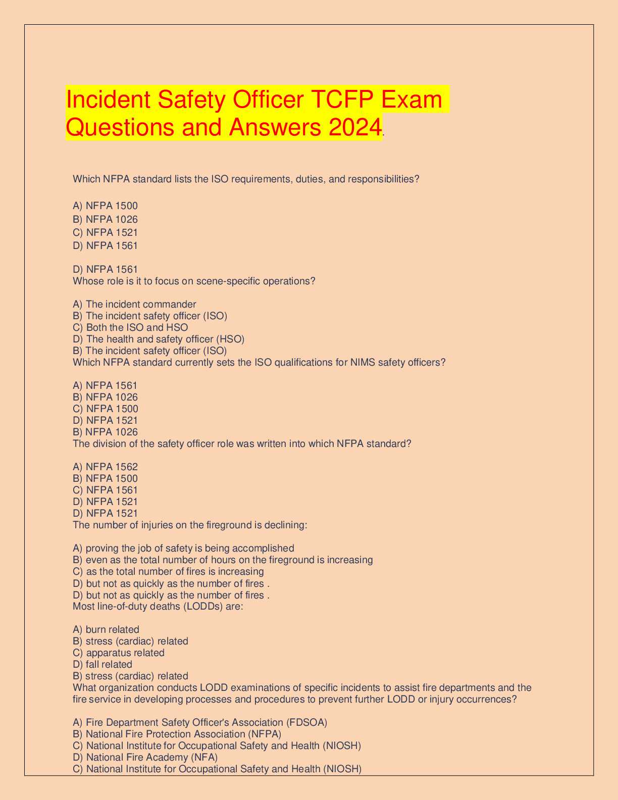 fire fighting exam questions and answers