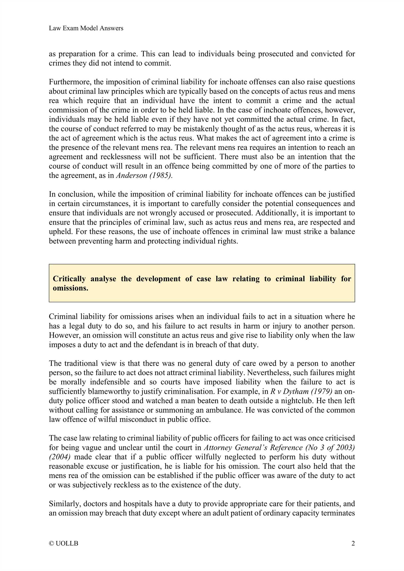 criminal law model answers for exams