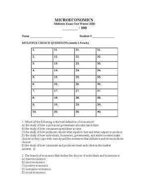 microeconomics exam 1 answers