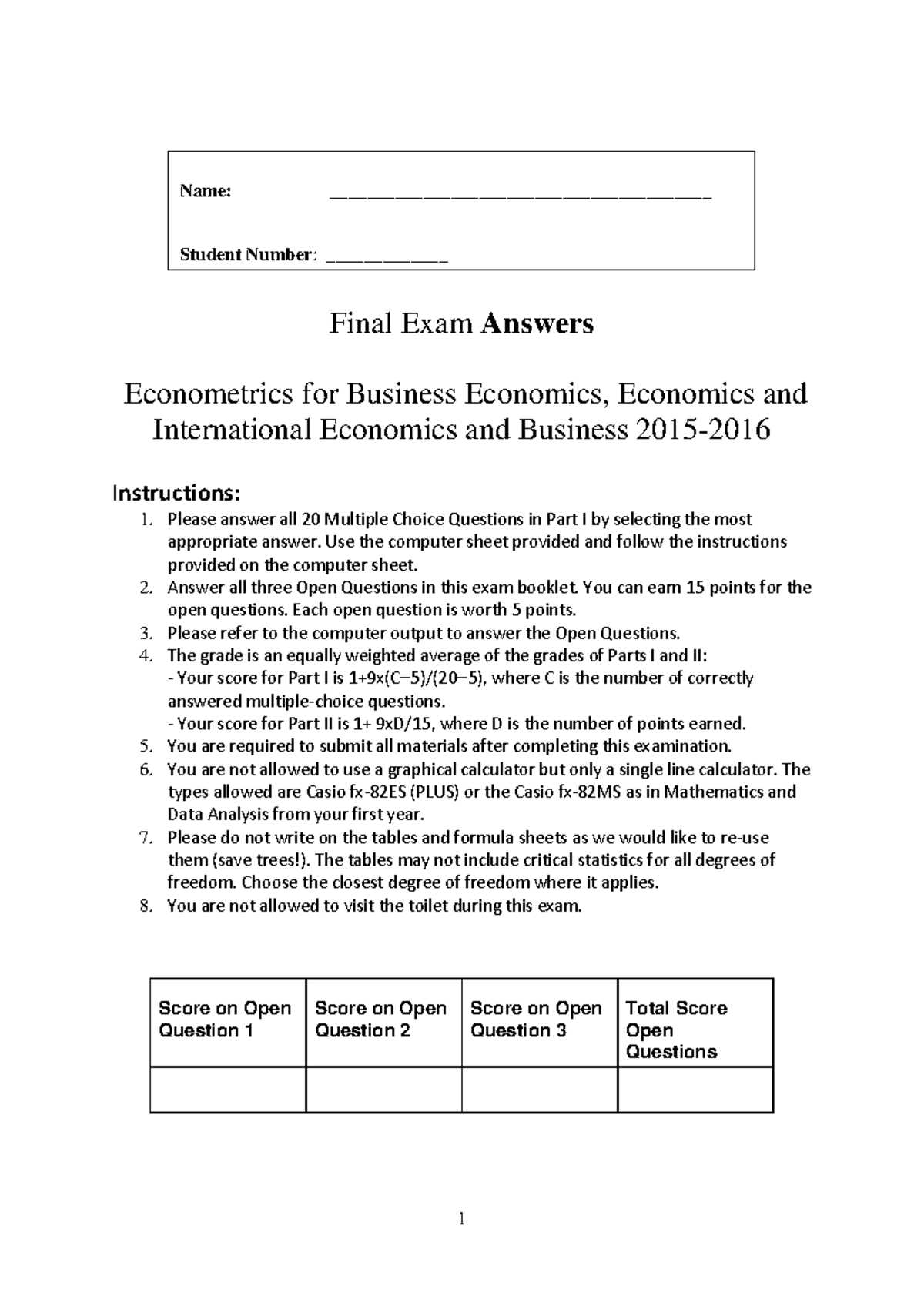 economics final exam answers