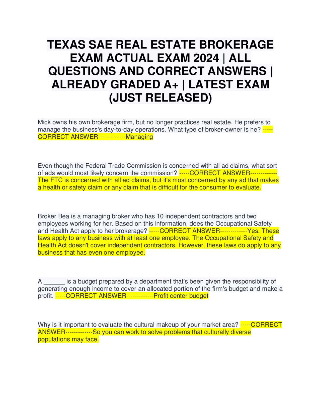 gold coast real estate final exam answers