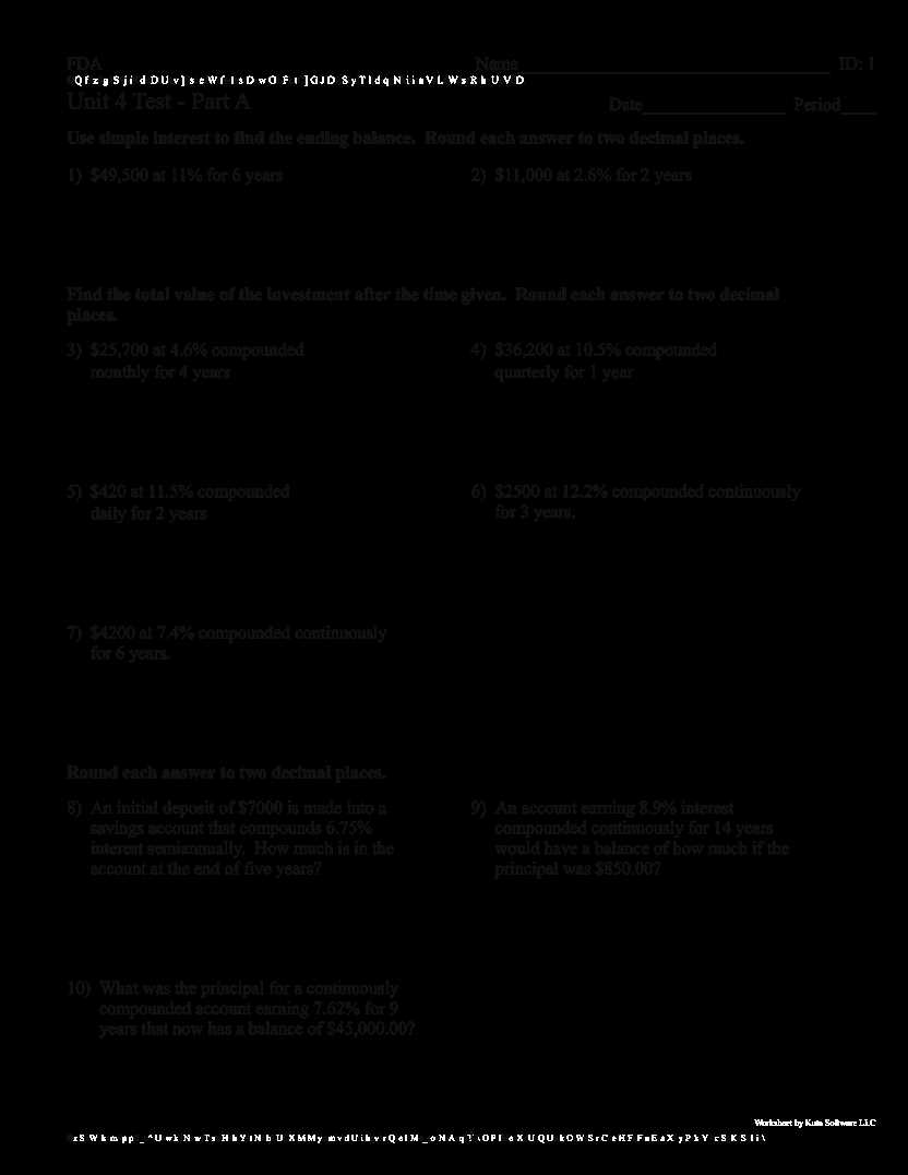 financial algebra final exam answer key