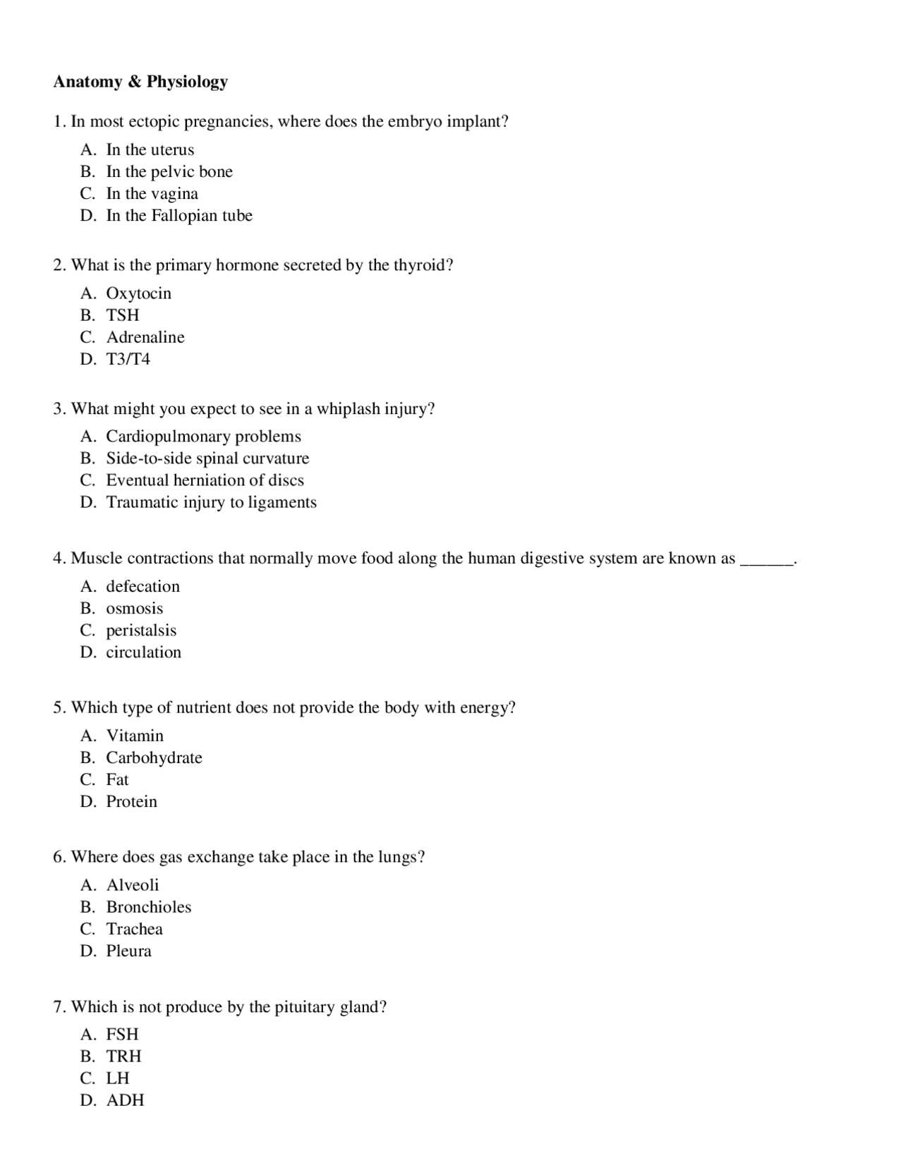 anatomy and physiology 1 final exam questions and answers