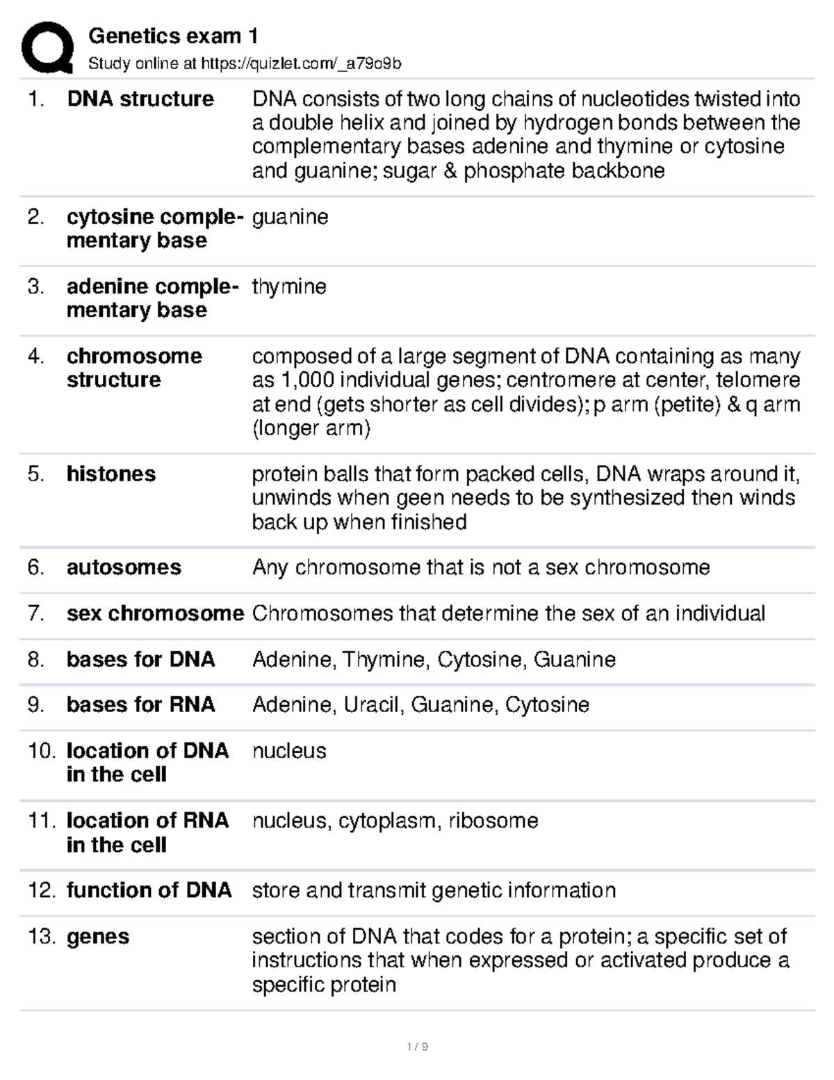 genetics exam 1 answers