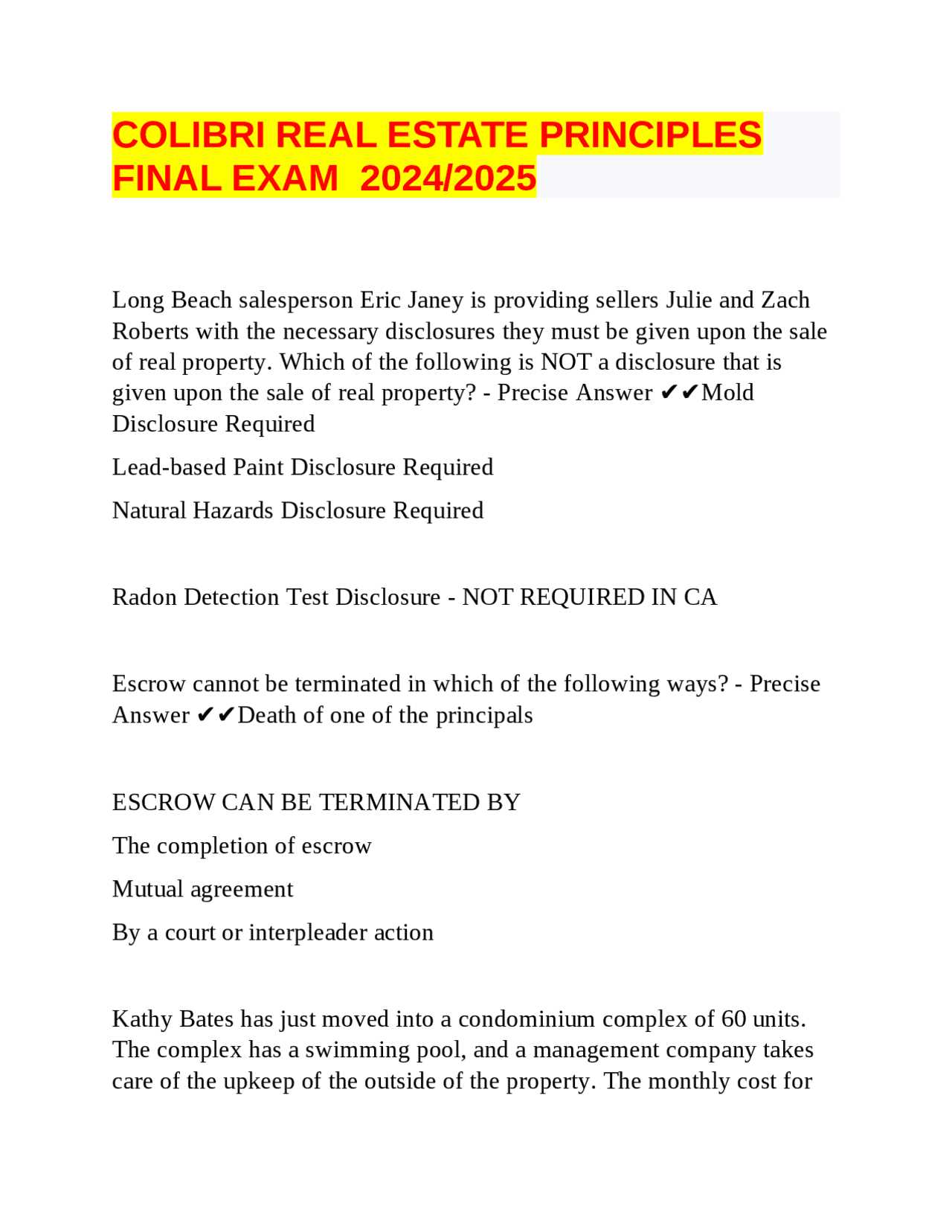 texas real estate principles 2 exam answers