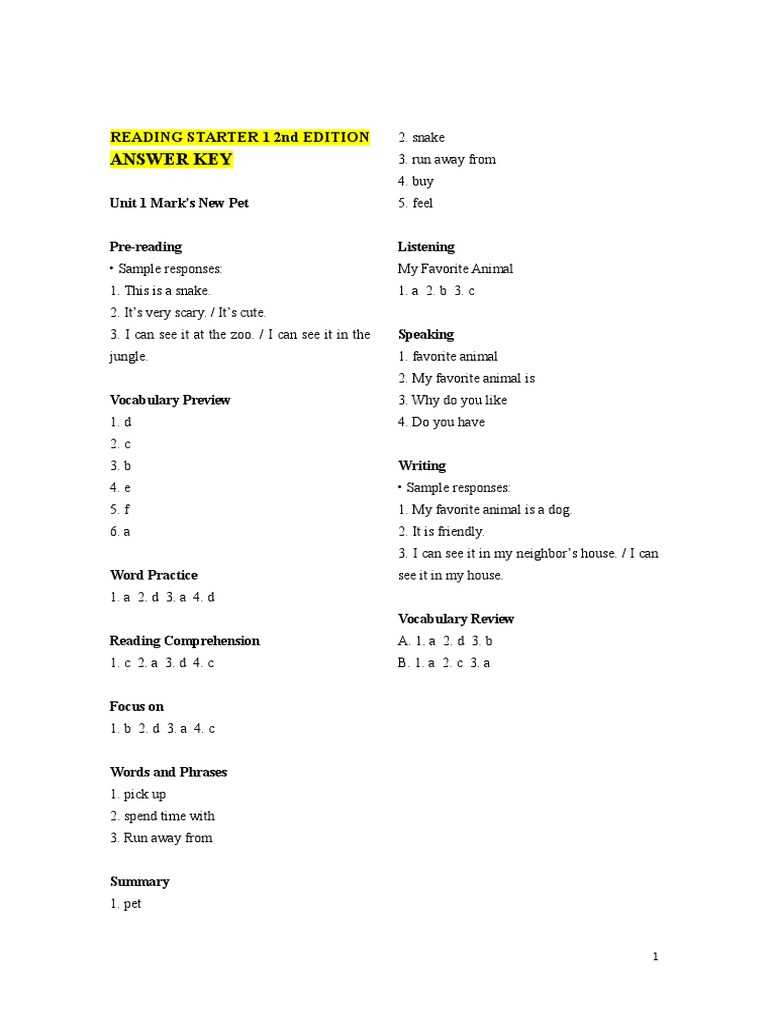 reading kit answer key