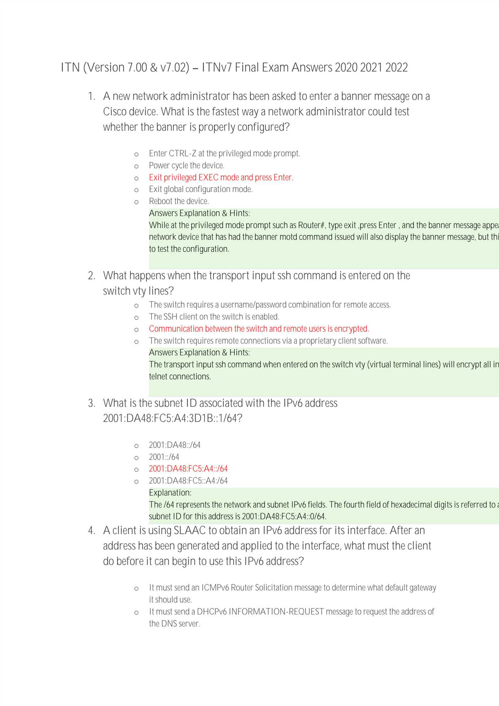 ite chapter 7 exam answers