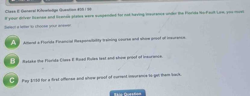 florida class e knowledge exam answer key