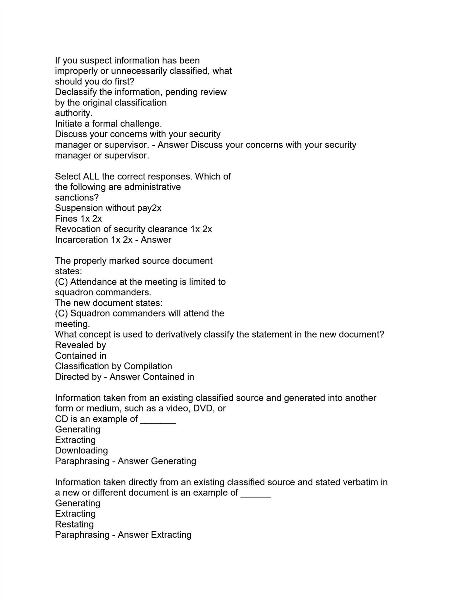 derivative classification exam answers 2025