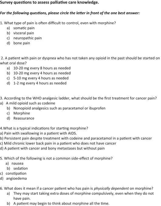 palliative care exam questions and answers