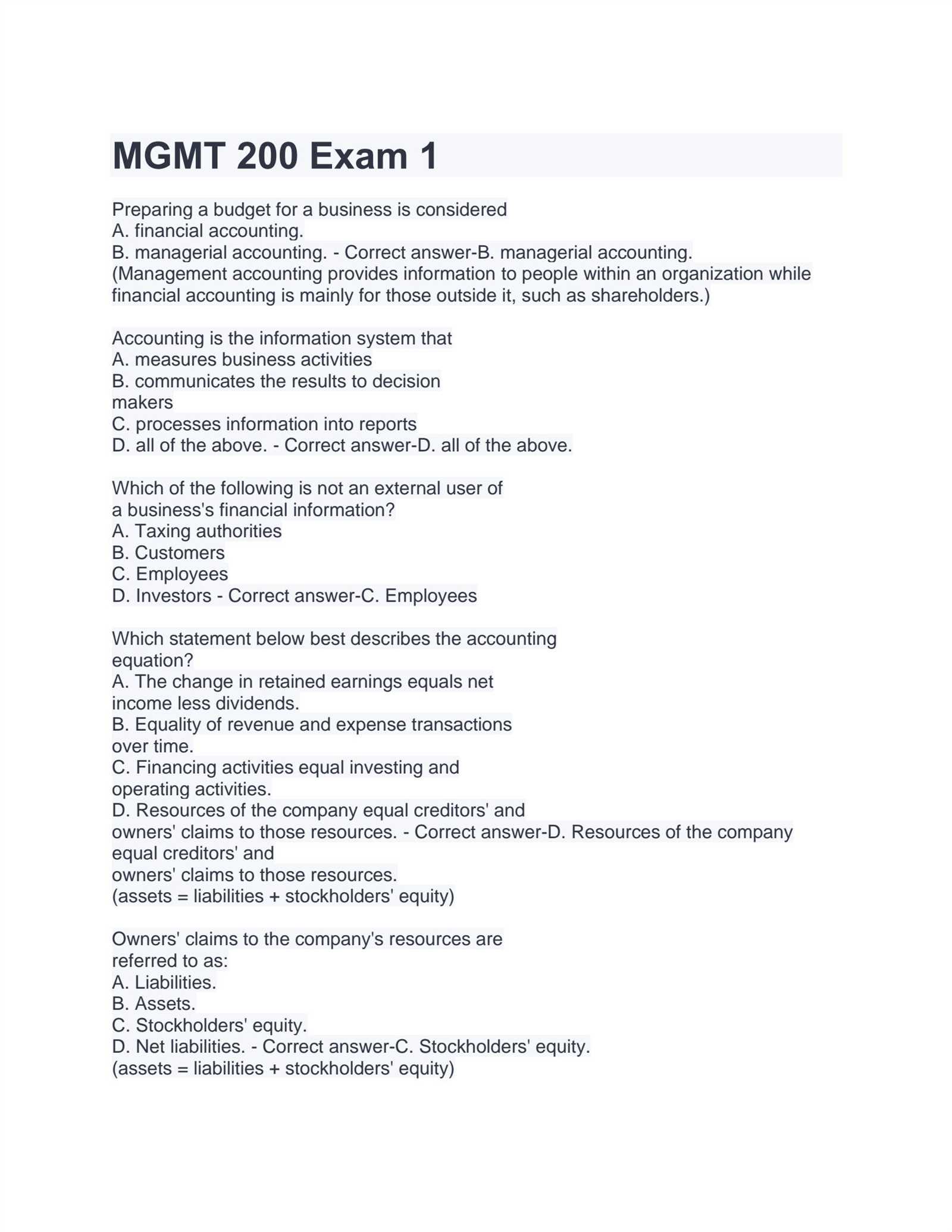 managerial accounting final exam answers