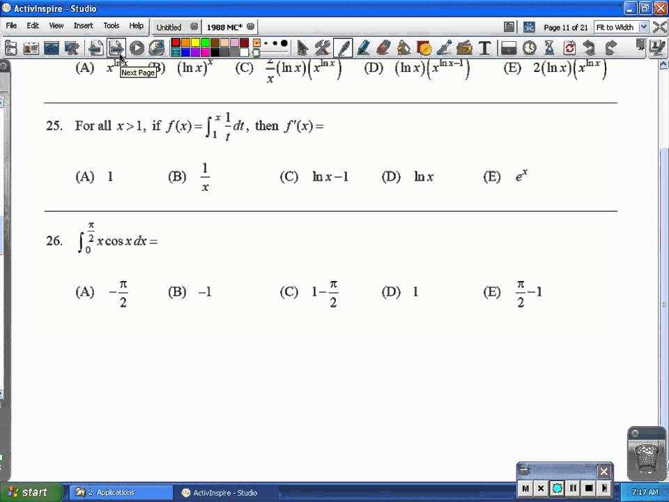 1988 ap calculus bc multiple choice answers