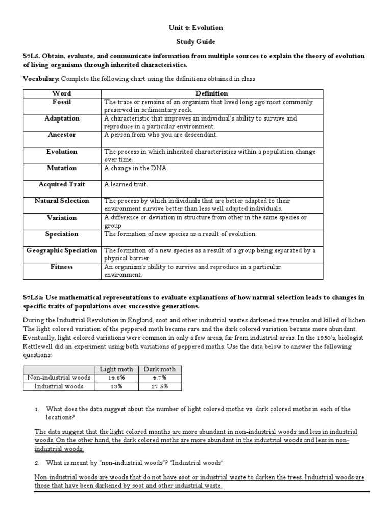 evolution exam review answers