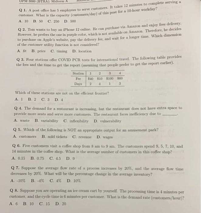 operations management midterm exam answers