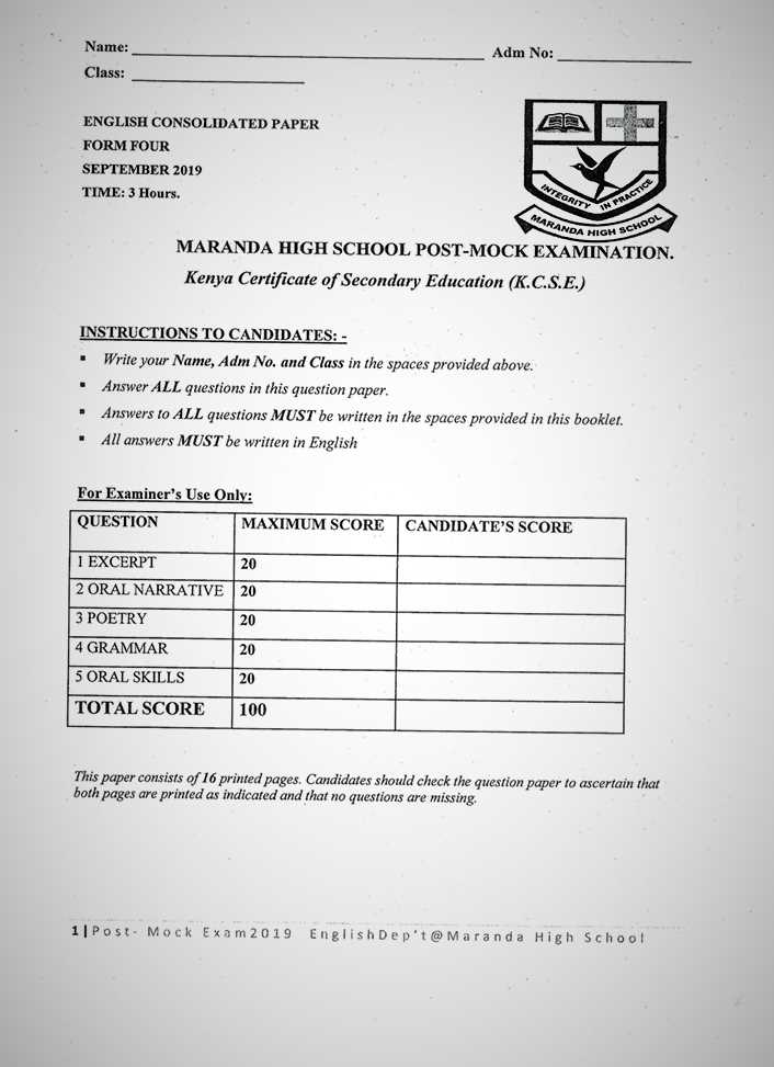 form 3 english exam paper with answer