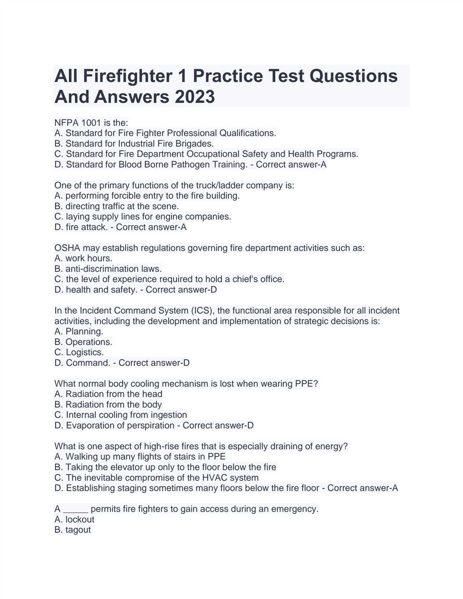 fire safety exam questions and answers