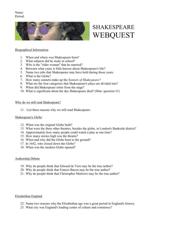 webquest shakespeare answers