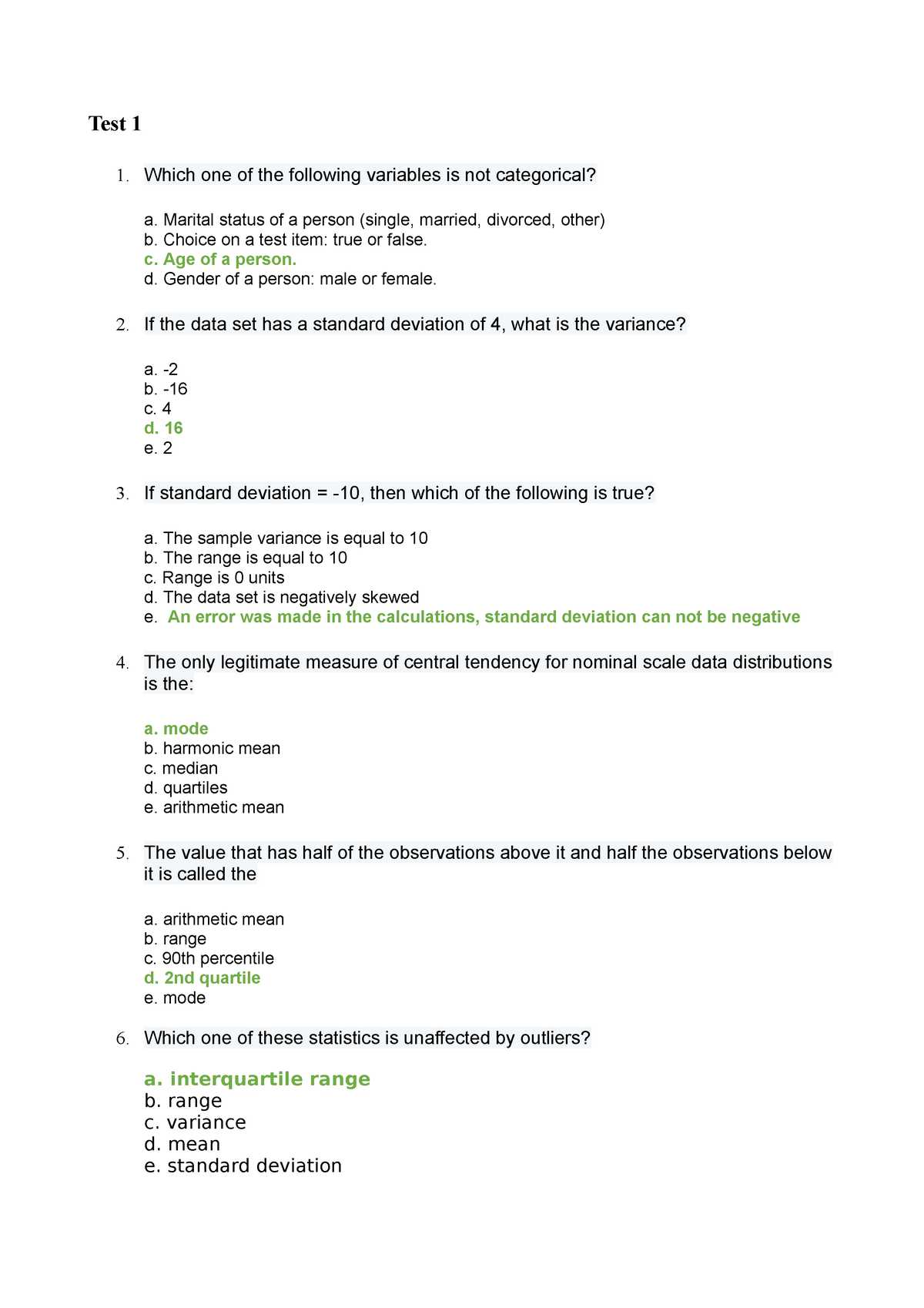 sample statistics exam with answers