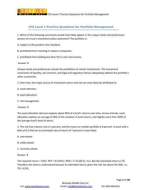 cfa exam questions and answers