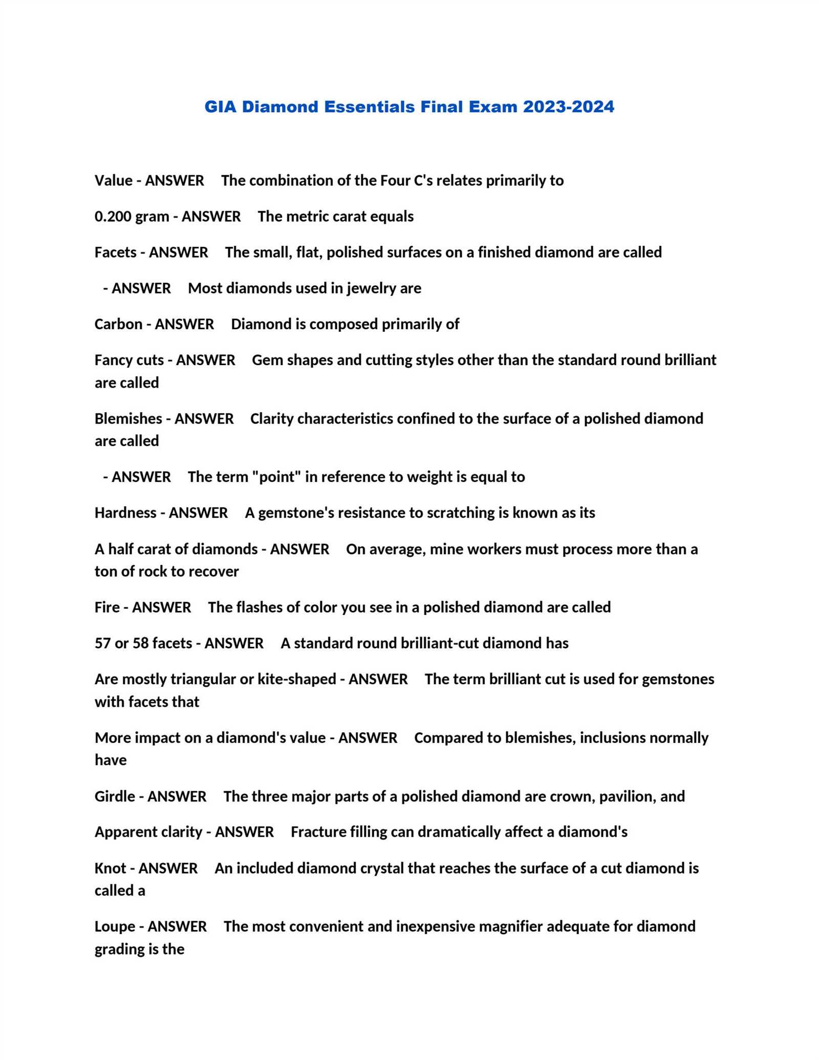 gia diamond essentials final exam answers