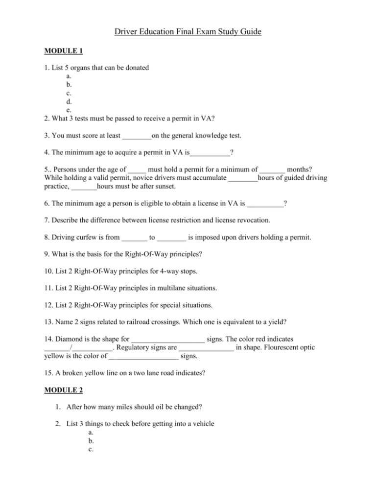 drivers ed final exam answer key georgia