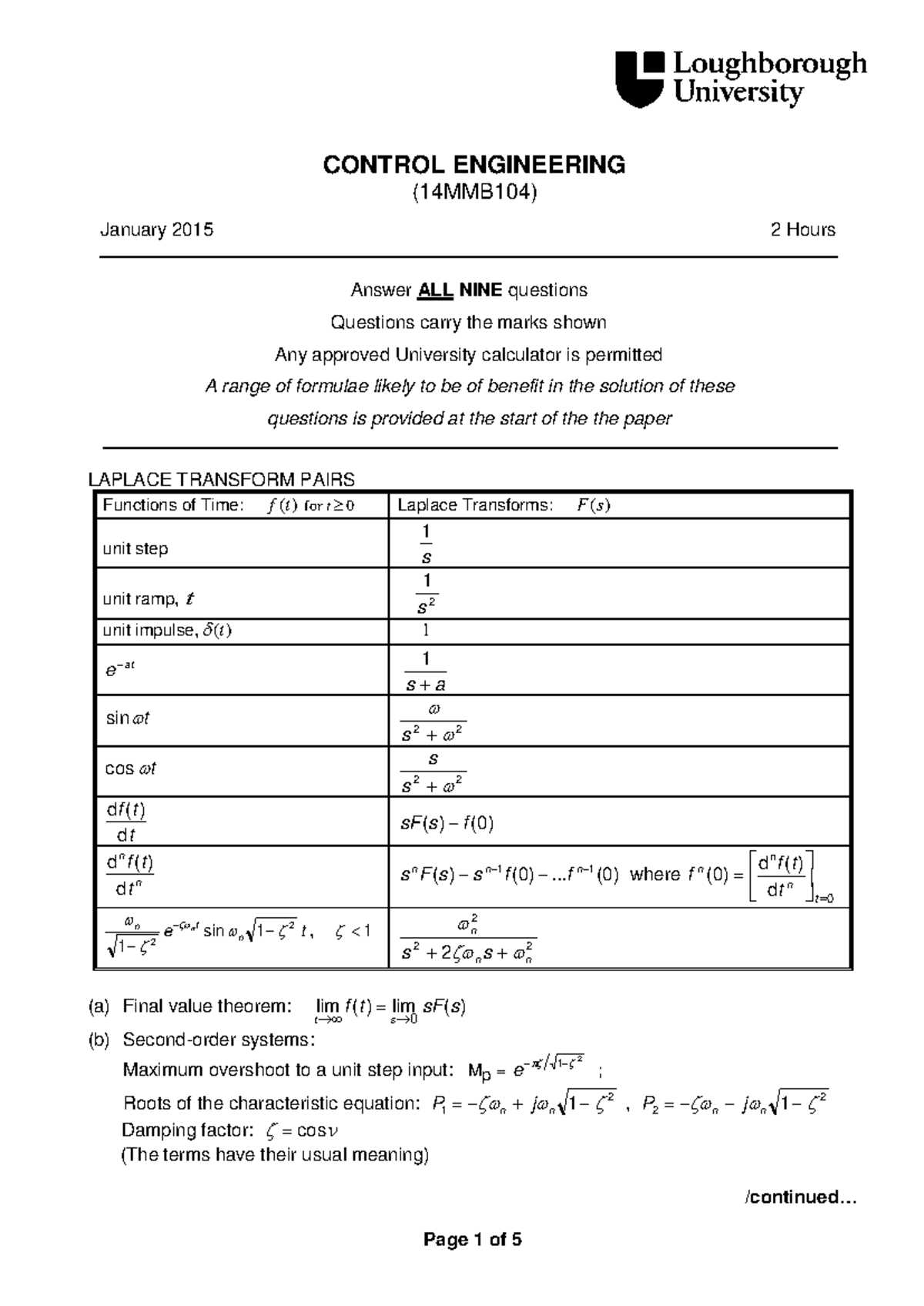 control systems exam questions and answers