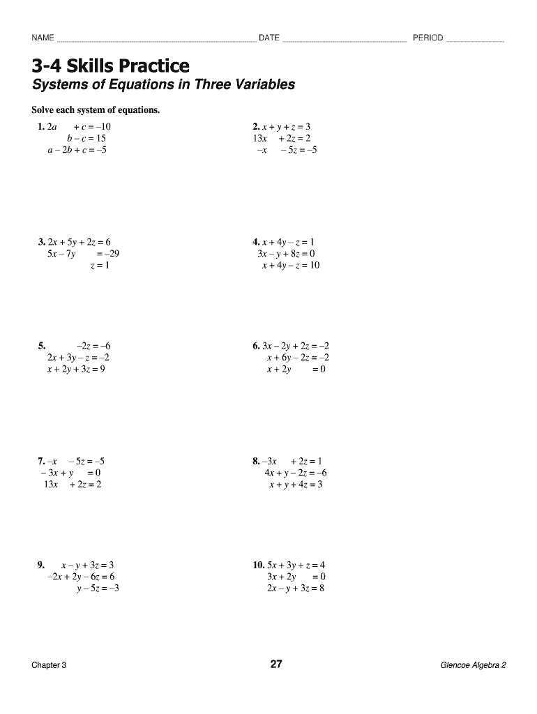 glencoe algebra 1 word problem practice answer key