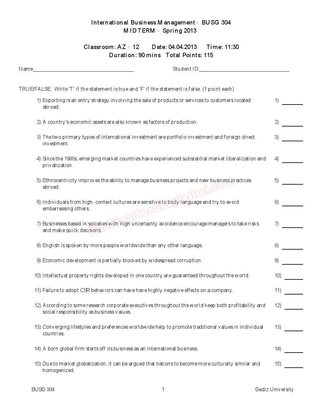 global business management exam questions and answers