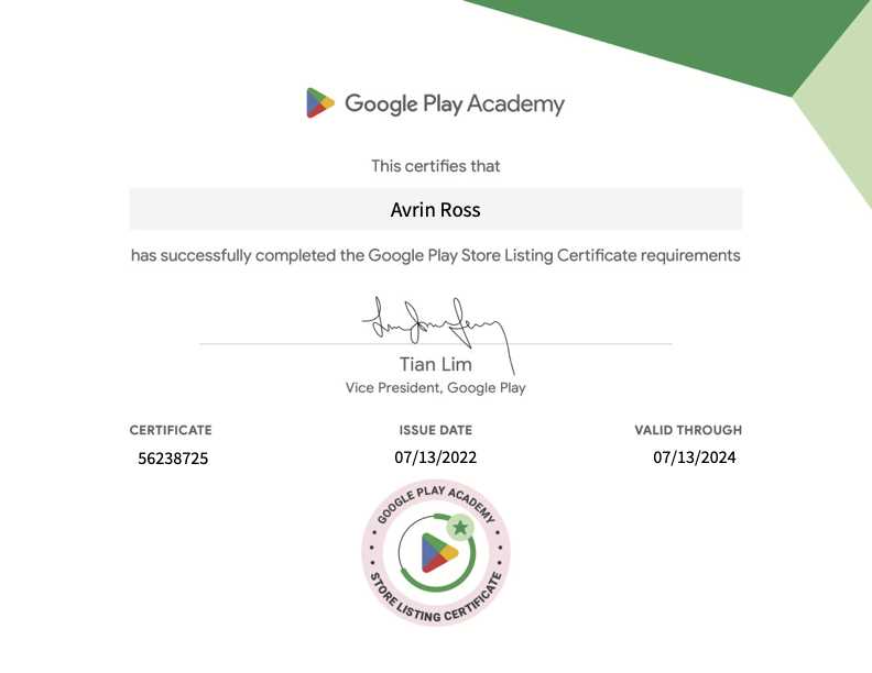 google play store listing certificate exam answers