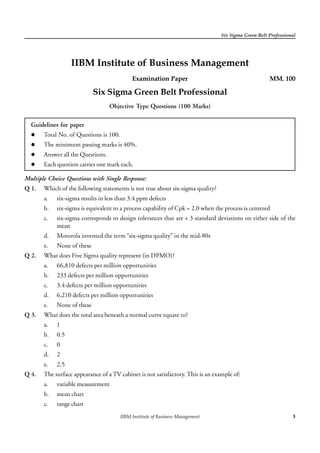 green belt exam answers