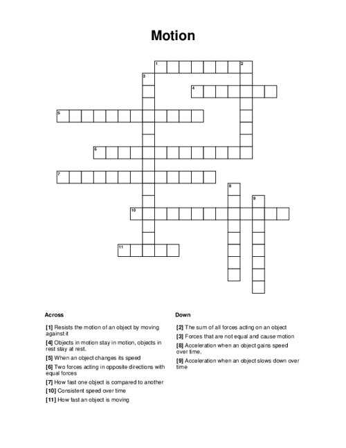 motion crossword puzzle answer key