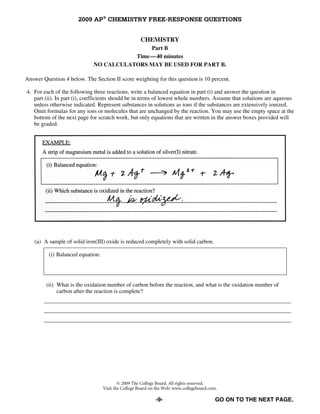 1998 ap chemistry free response answers