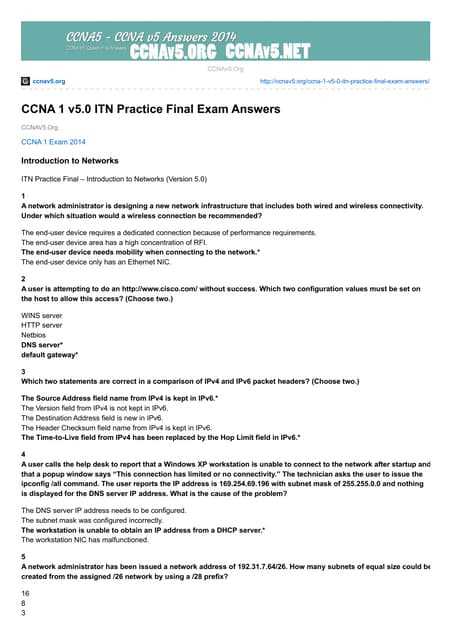 cisco ccna 1 chapter 4 exam answers