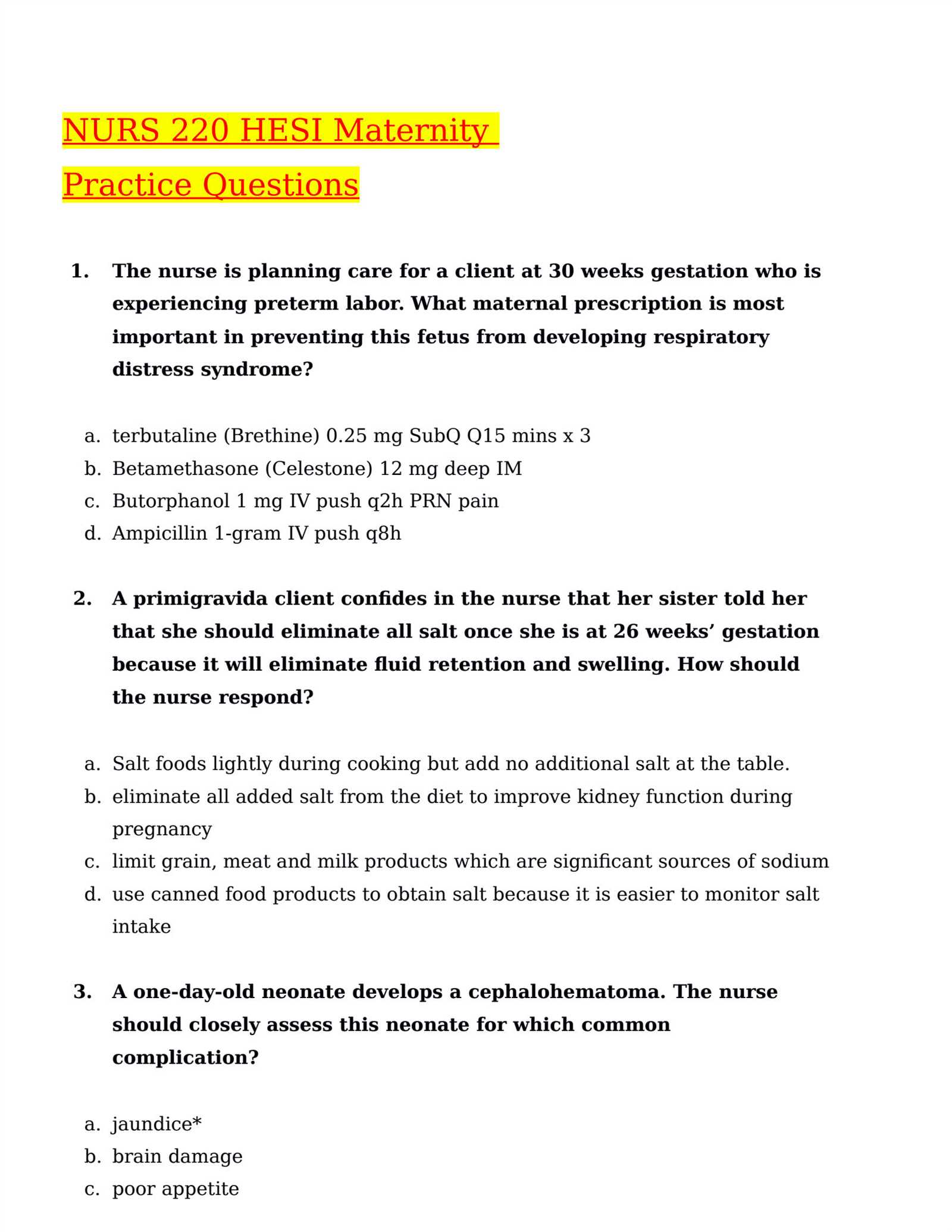 hesi maternity practice exam