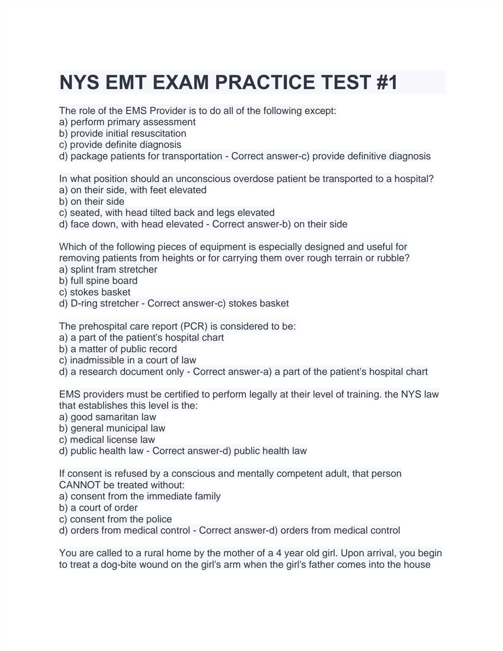 emt practical exam scenarios