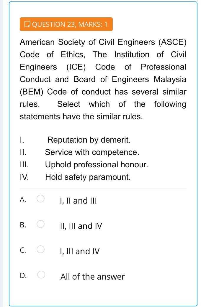 code of ethics exam answers