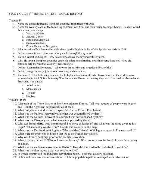 world history 2nd semester final exam study guide answers