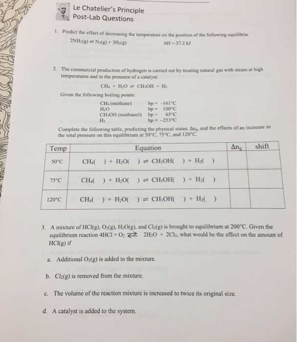 applications of le chateliers principle lab answers