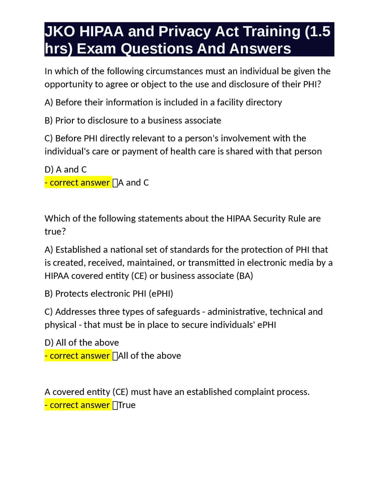 hipaa and privacy act training challenge exam answers jko