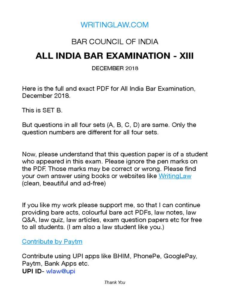 bar council exam question paper with answers