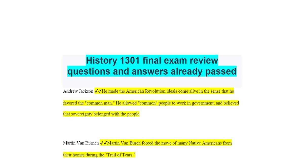 history 1301 final exam answers