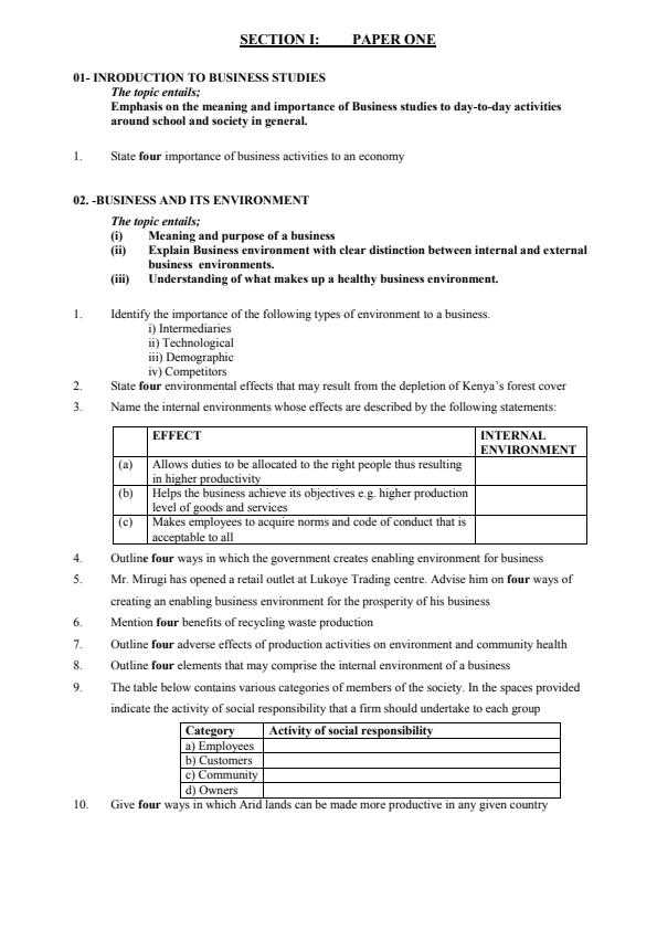 business studies exam questions and answers