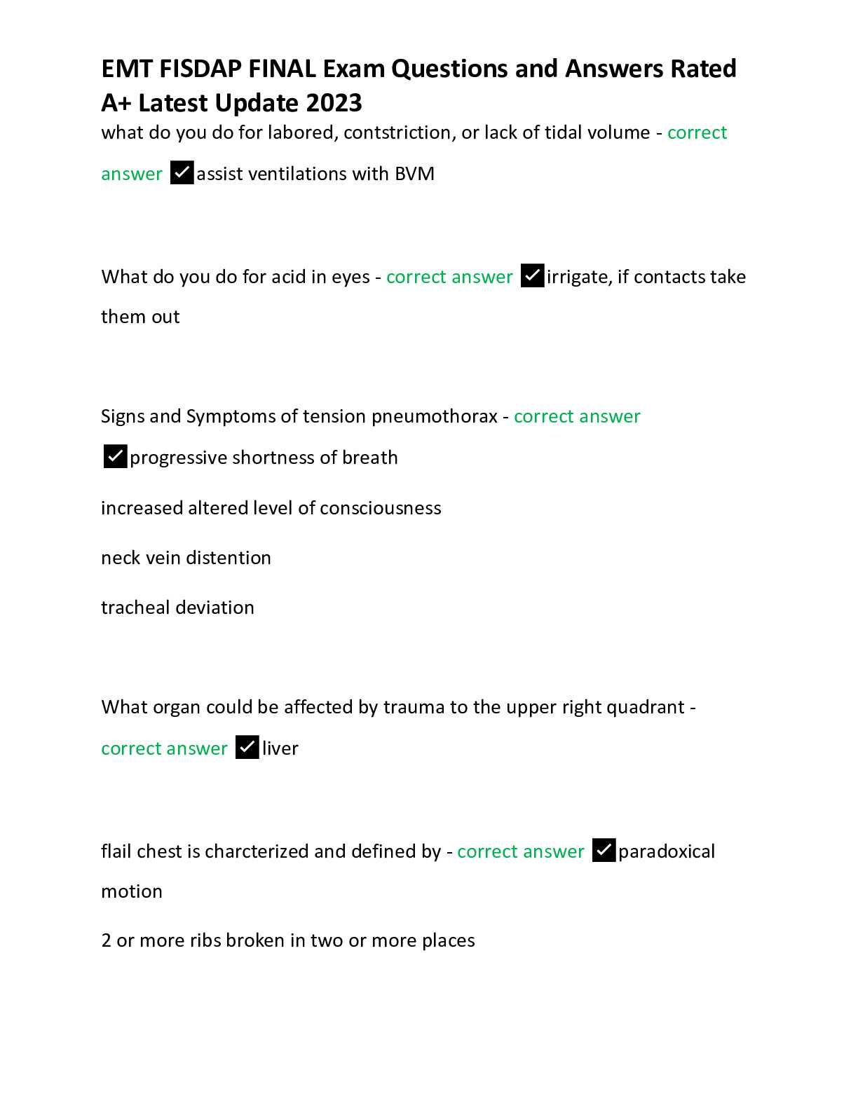 fisdap final exam answers paramedic