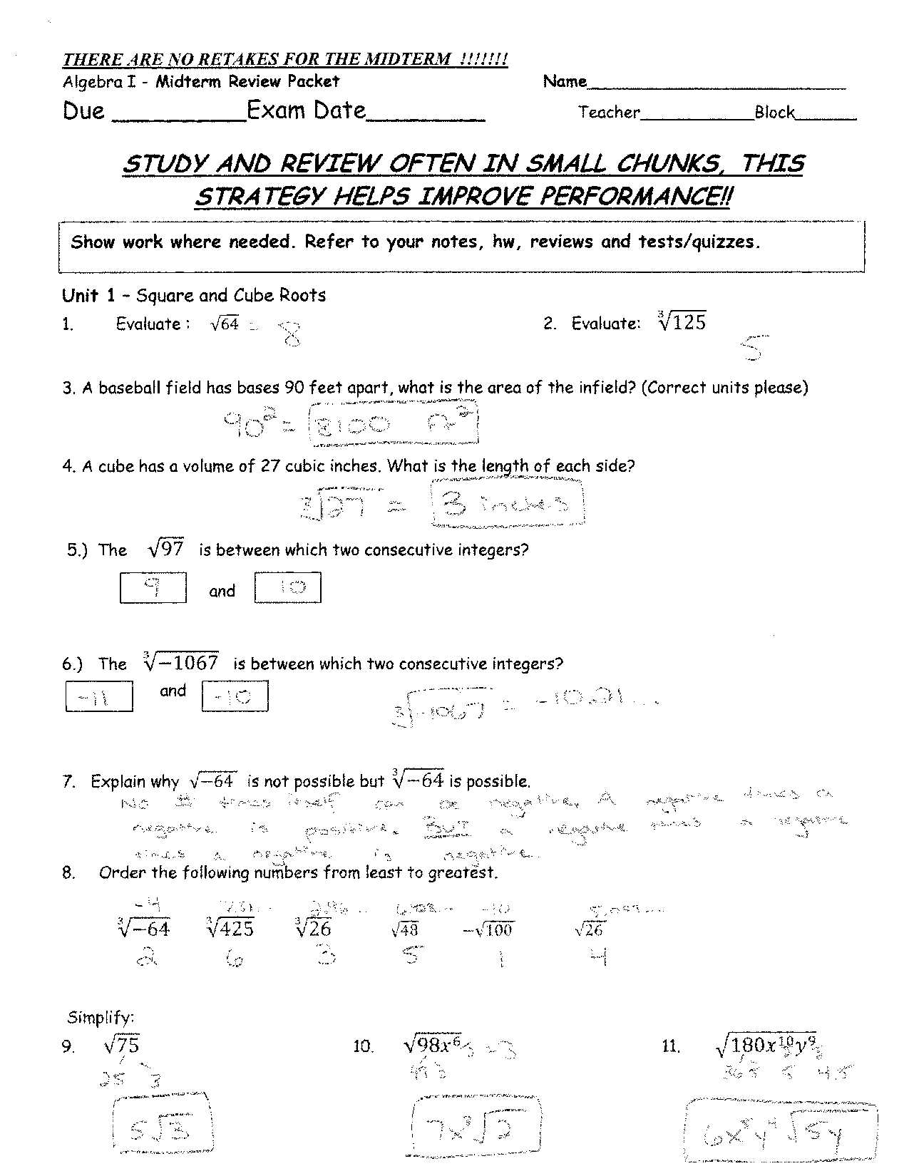 final exam review packet algebra 2 answer key