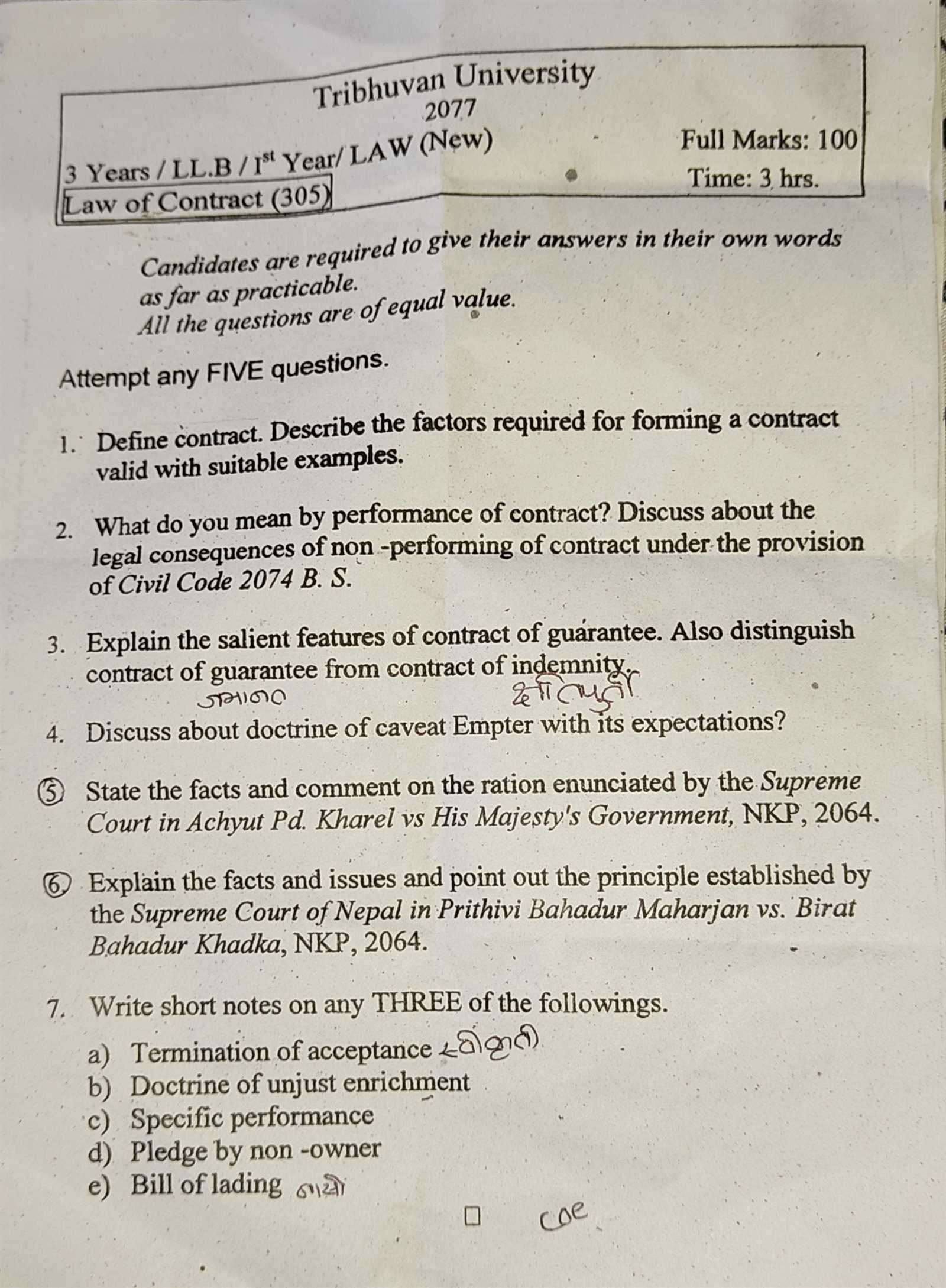 contract law exam questions answers