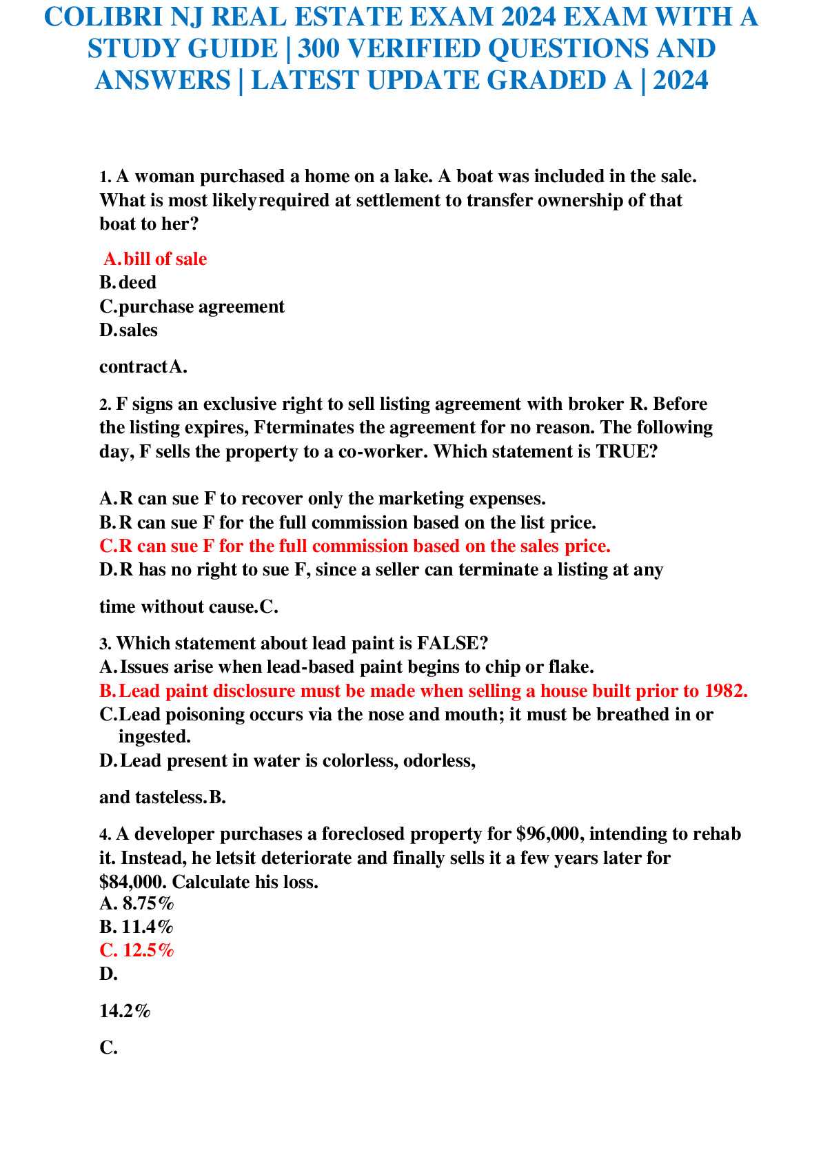 colibri real estate final exam answers