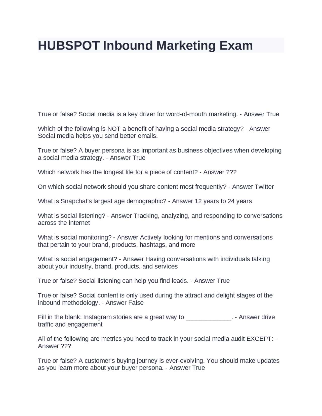 inbound hubspot exam answers