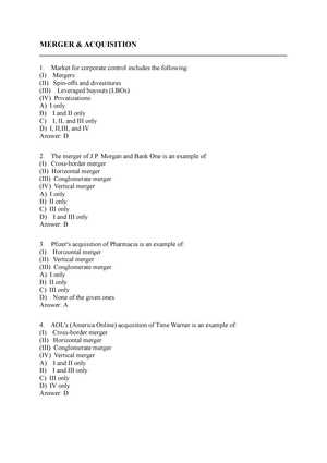 mergers and acquisitions exam questions and answers